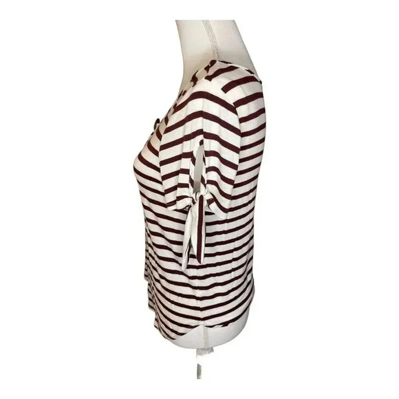 Green Envelope Women’s XS Brown & White Striped Tie Short Sleeved Blouse - Picture 3 of 7